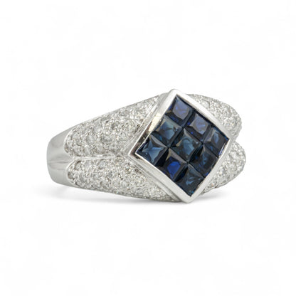 14k White Gold 1.25ctw Princess Sapphire Pave Diamond Ring 0.85ctw G SI1 sz 7.5