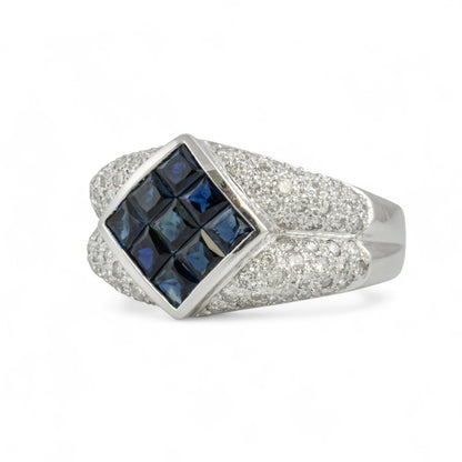 14k White Gold 1.25ctw Princess Sapphire Pave Diamond Ring 0.85ctw G SI1 sz 7.5