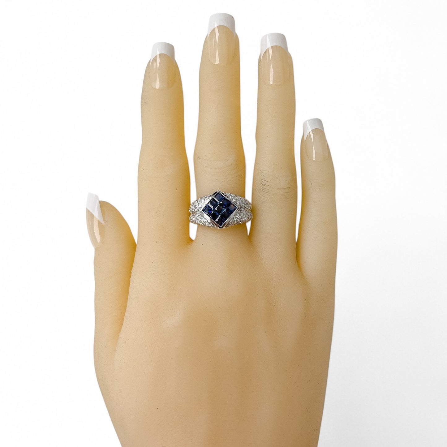 14k White Gold 1.25ctw Princess Sapphire Pave Diamond Ring 0.85ctw G SI1 sz 7.5