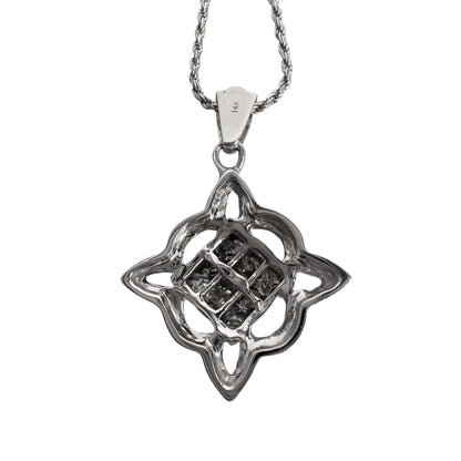 14k White Gold Princess Cut Diamond Invisible Set Pendant Necklace 0.90ctw 18"