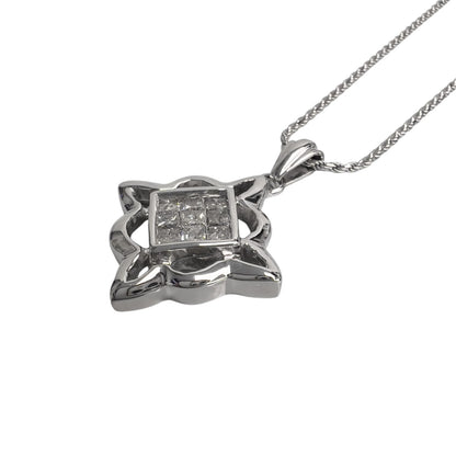 14k White Gold Princess Cut Diamond Invisible Set Pendant Necklace 0.90ctw 18"