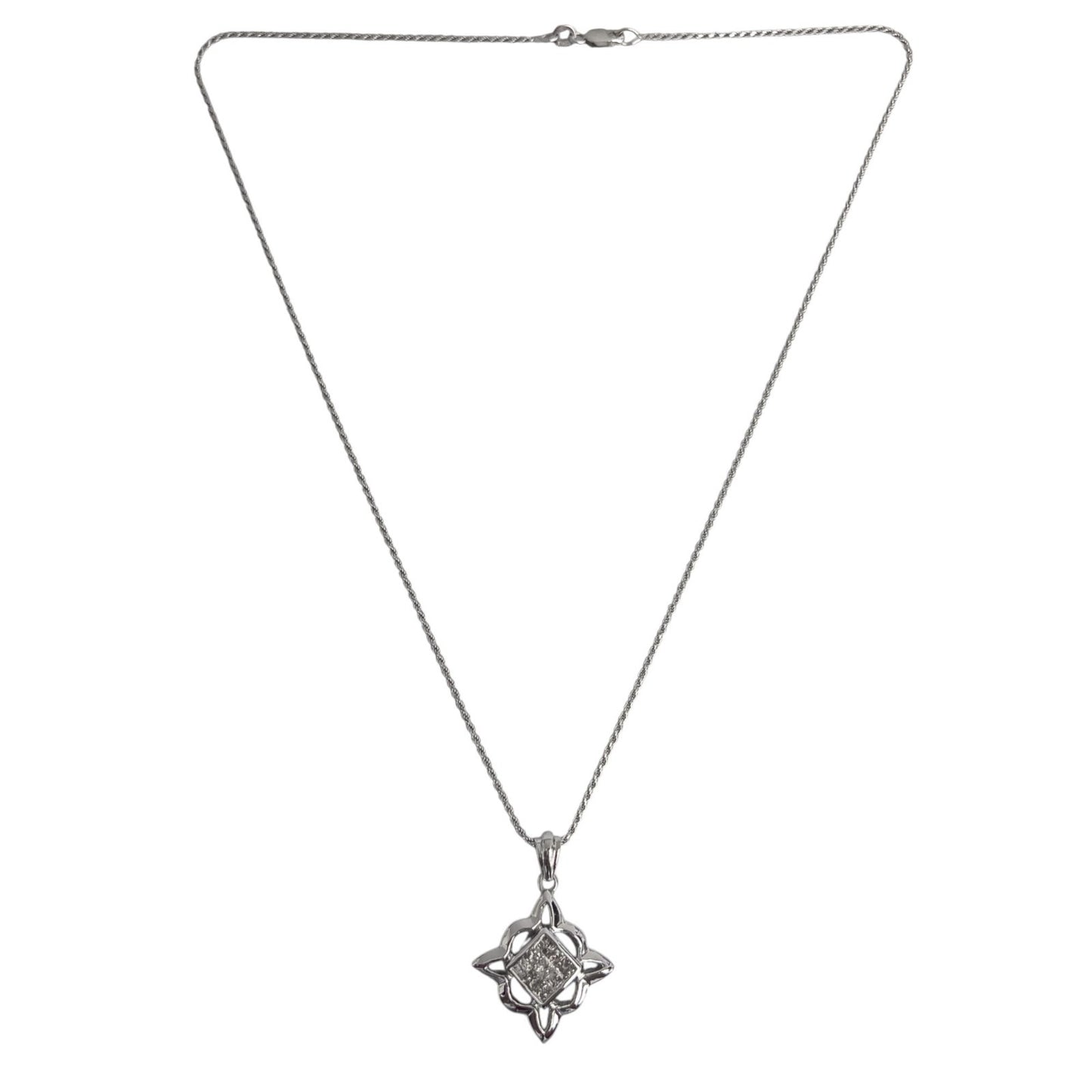 14k White Gold Princess Cut Diamond Invisible Set Pendant Necklace 0.90ctw 18"