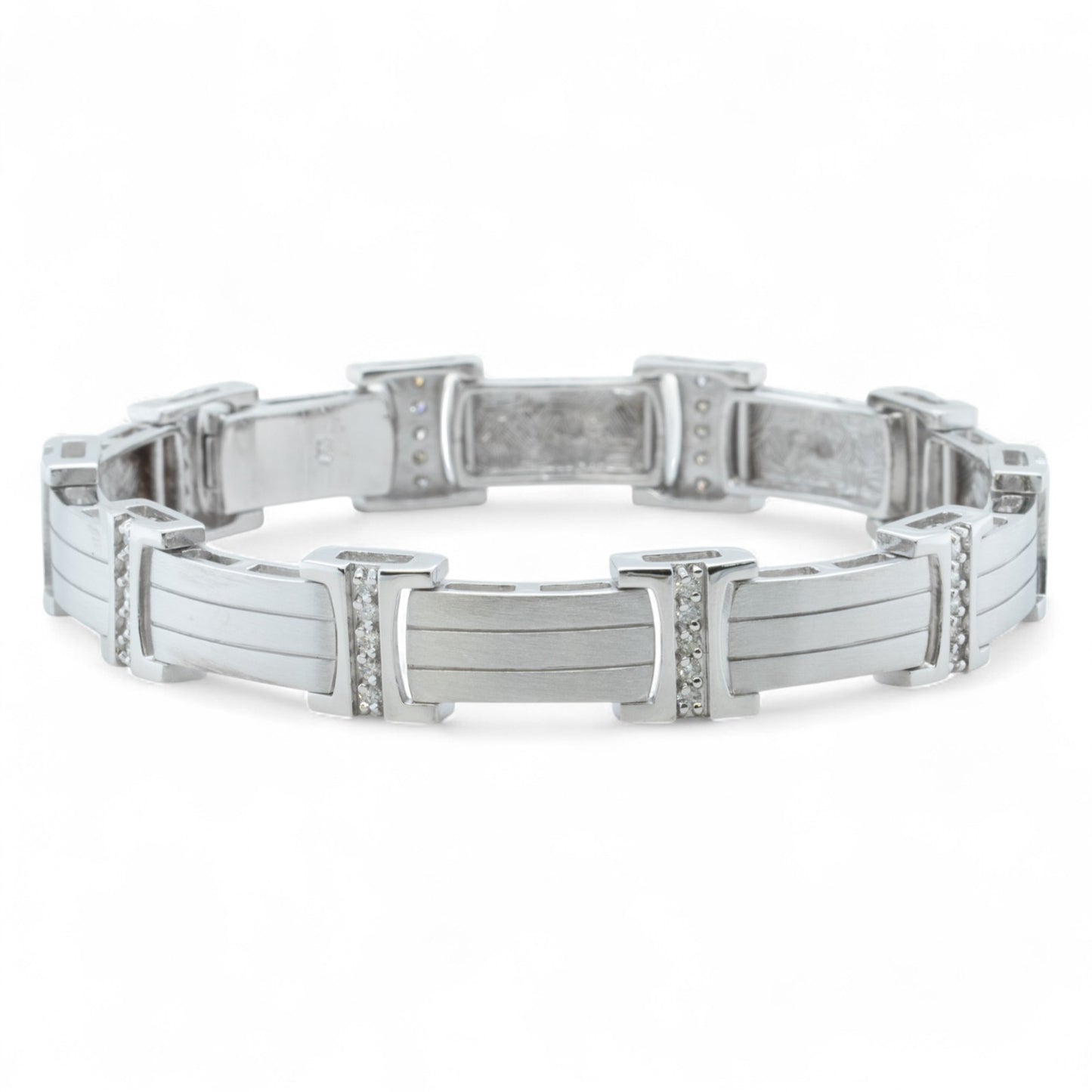 Men's 14k White Gold Diamond Brushed Bar Link Station Bracelet 0.56ctw G-H SI1