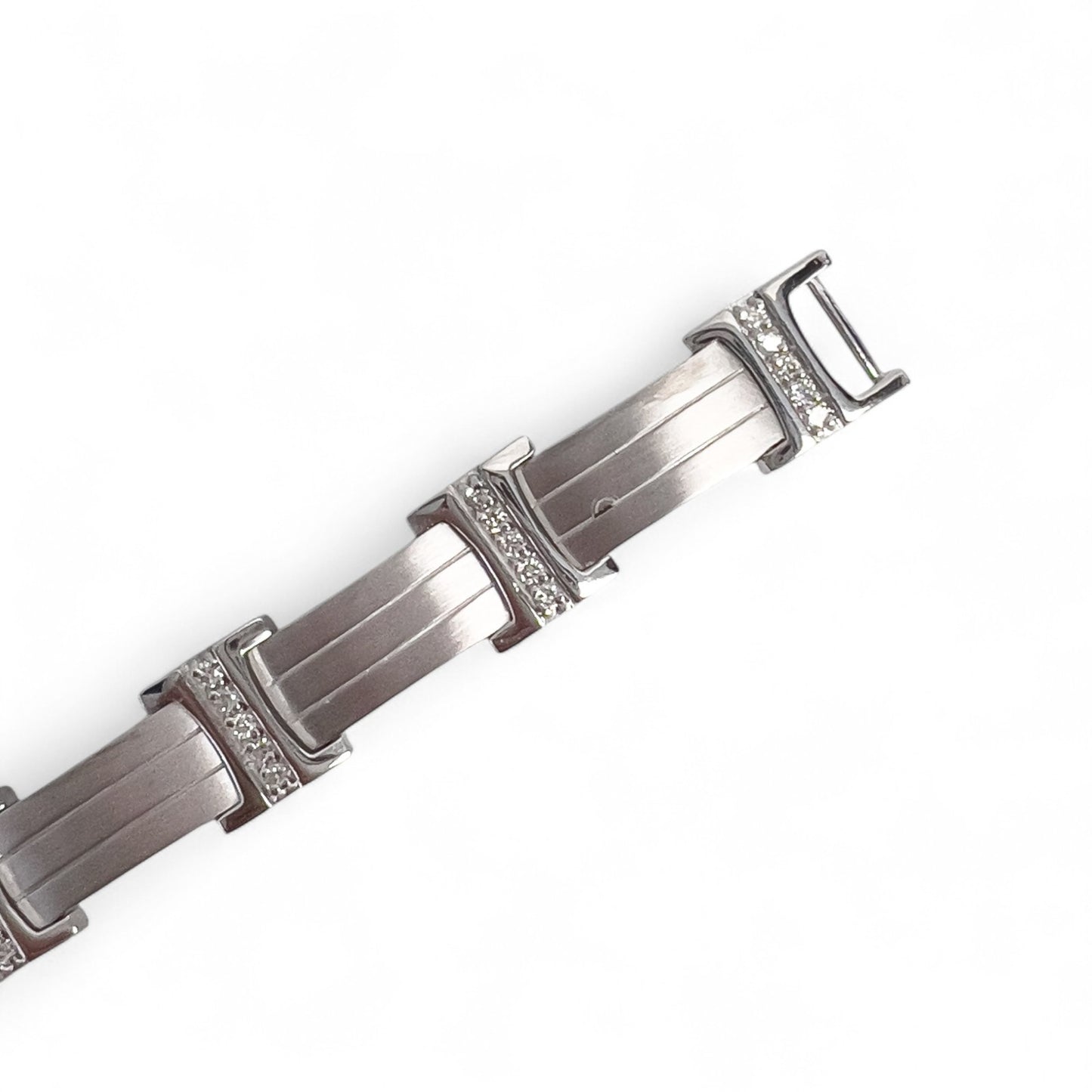 Men's 14k White Gold Diamond Brushed Bar Link Station Bracelet 0.56ctw G-H SI1