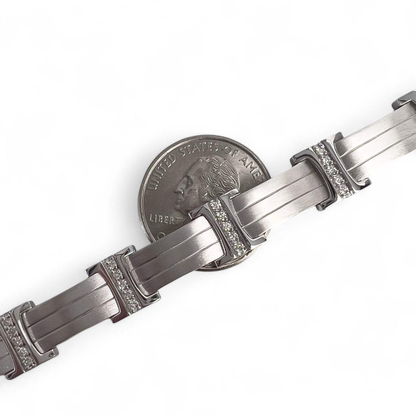 Men's 14k White Gold Diamond Brushed Bar Link Station Bracelet 0.56ctw G-H SI1