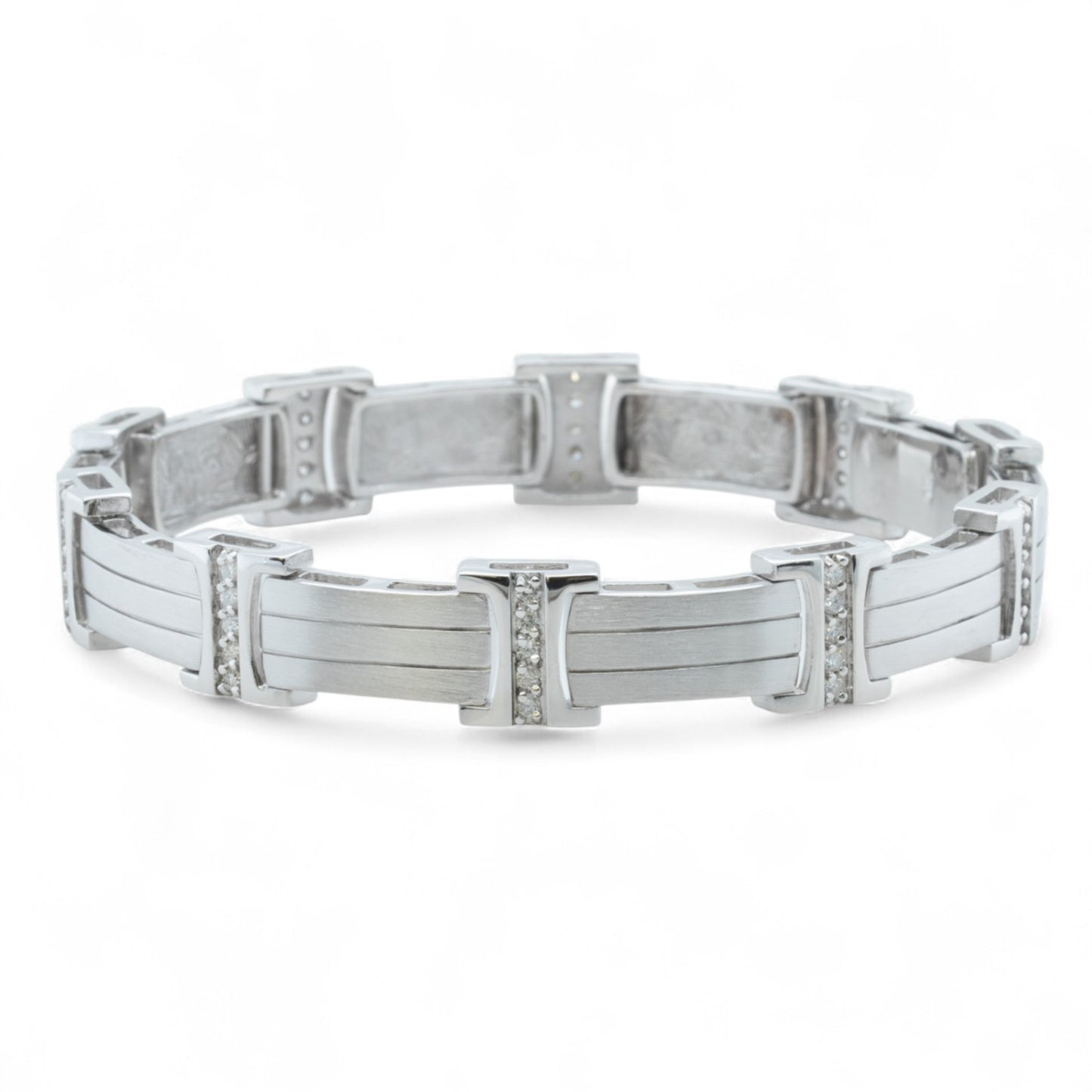 Men's 14k White Gold Diamond Brushed Bar Link Station Bracelet 0.56ctw G-H SI1