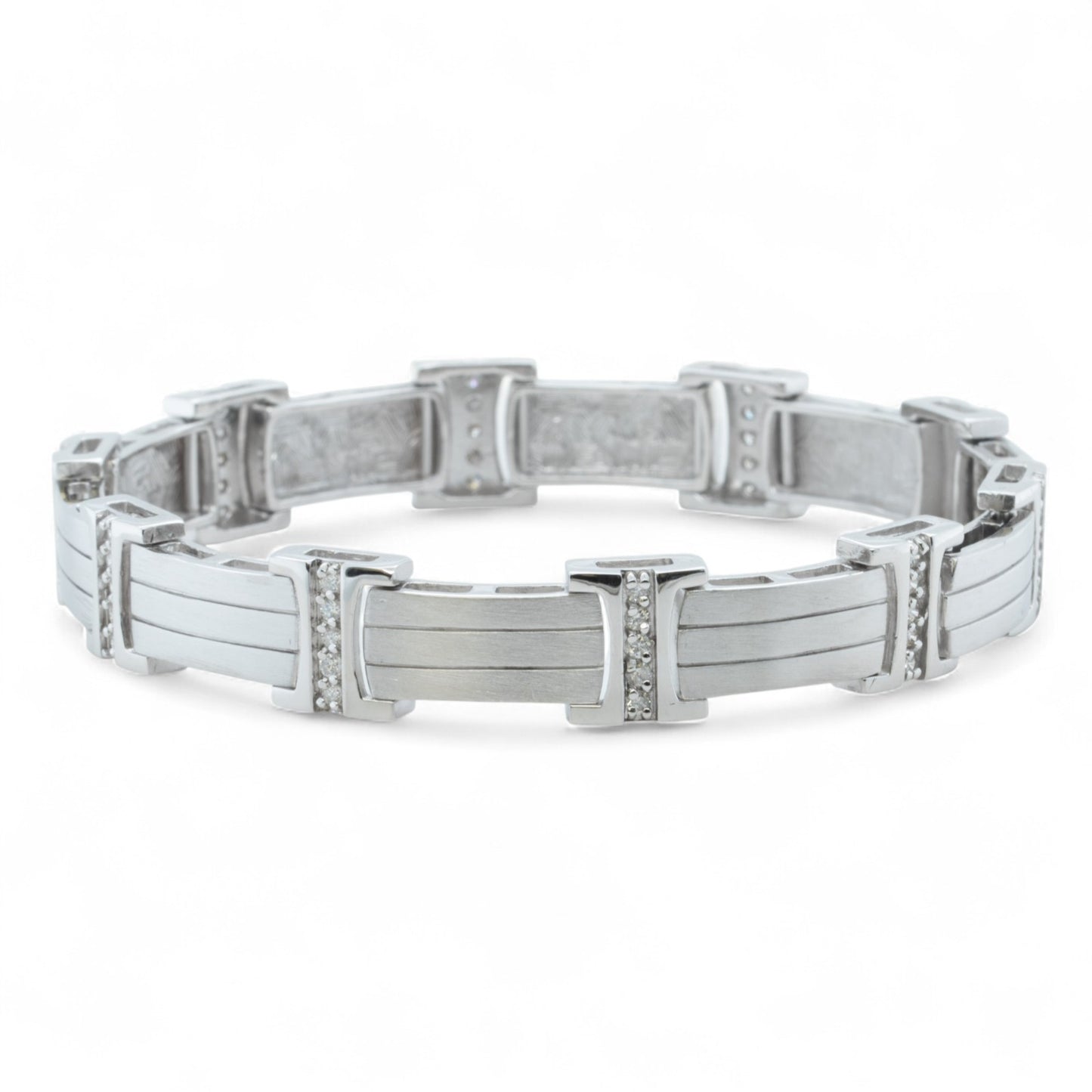 Men's 14k White Gold Diamond Brushed Bar Link Station Bracelet 0.56ctw G-H SI1