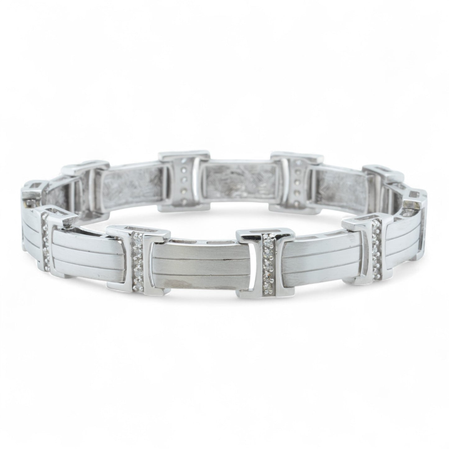 Men's 14k White Gold Diamond Brushed Bar Link Station Bracelet 0.56ctw G-H SI1