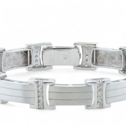 Men's 14k White Gold Diamond Brushed Bar Link Station Bracelet 0.56ctw G-H SI1