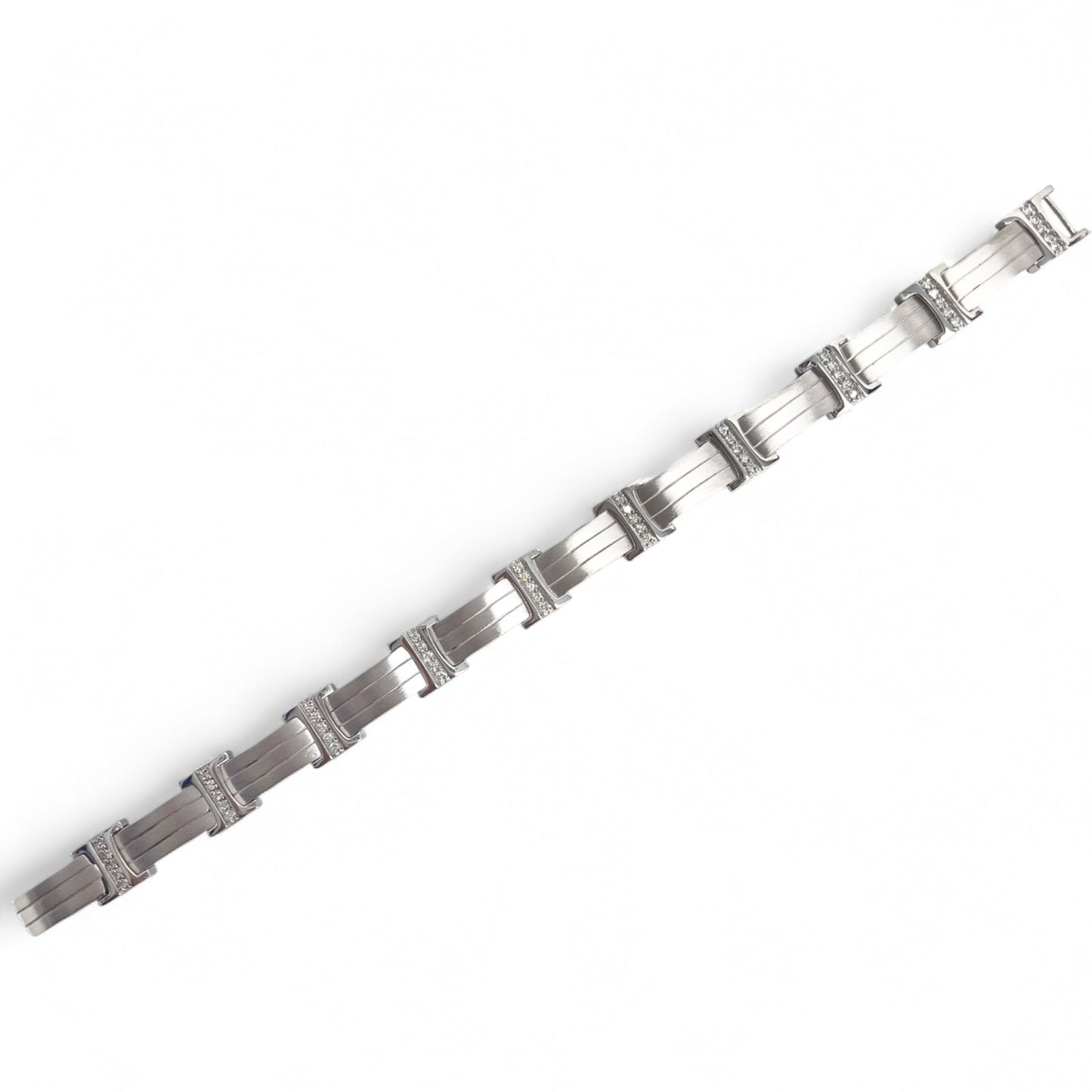 Men's 14k White Gold Diamond Brushed Bar Link Station Bracelet 0.56ctw G-H SI1