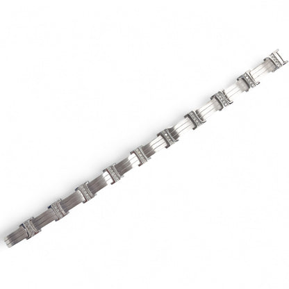 Men's 14k White Gold Diamond Brushed Bar Link Station Bracelet 0.56ctw G-H SI1