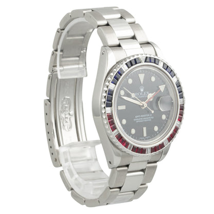 Rolex GMT-Master II DIAMOND 40mm FAT LADY Red/Blue SAPPHIRE Bezel Watch 16760