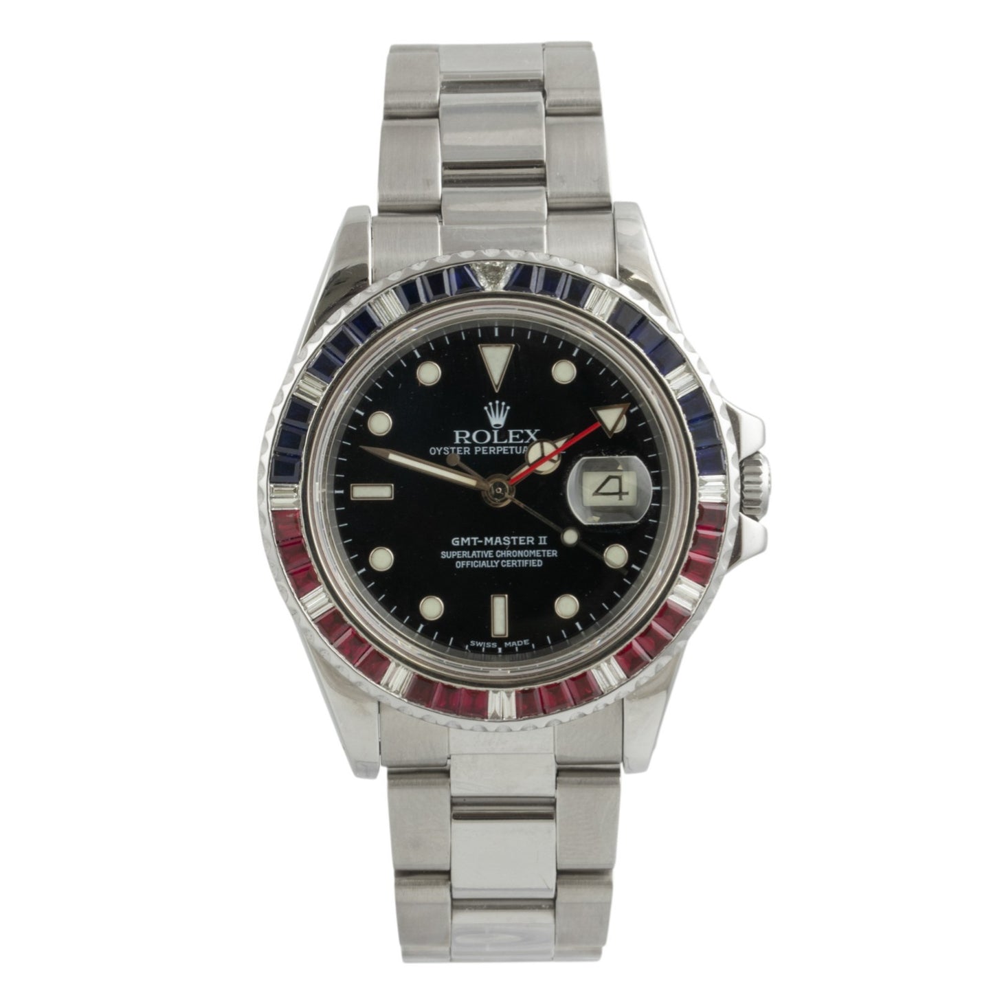 Rolex GMT-Master II DIAMOND 40mm FAT LADY Red/Blue SAPPHIRE Bezel Watch 16760