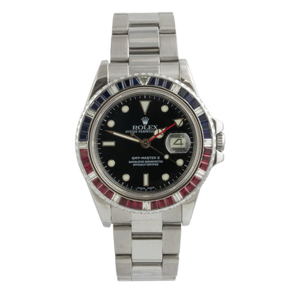 Rolex GMT-Master II DIAMOND 40mm FAT LADY Red/Blue SAPPHIRE Bezel Watch 16760