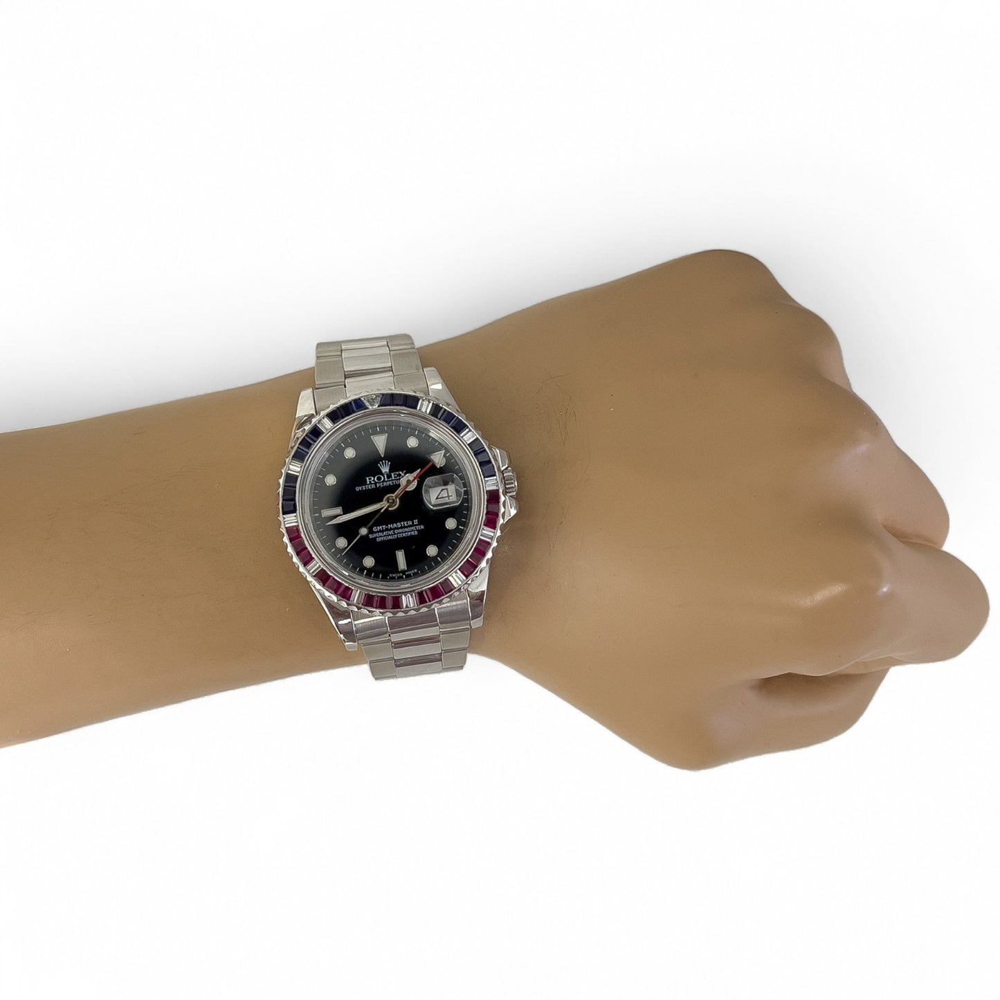 Rolex GMT-Master II DIAMOND 40mm FAT LADY Red/Blue SAPPHIRE Bezel Watch 16760