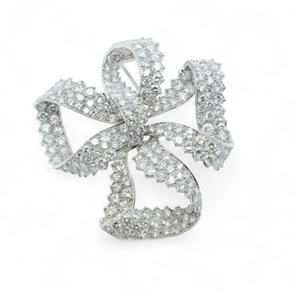 Platinum 900 Diamond Pave Ribbon Bow Brooch Pin 11.60ctw G VS-SI Vintage 1950's