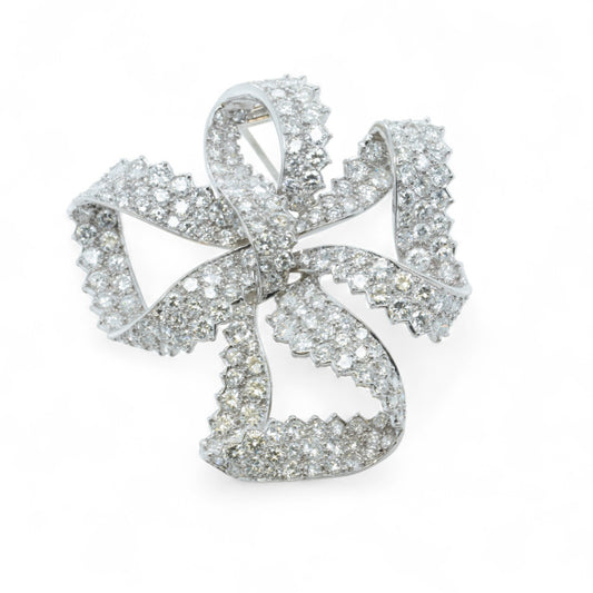 Platinum 900 Diamond Pave Ribbon Bow Brooch Pin 11.60ctw G VS-SI Vintage 1950's