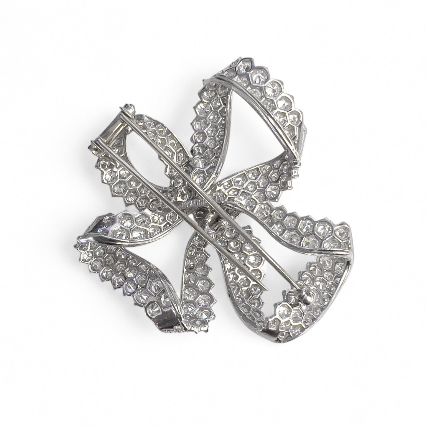 Platinum 900 Diamond Pave Ribbon Bow Brooch Pin 11.60ctw G VS-SI Vintage 1950's