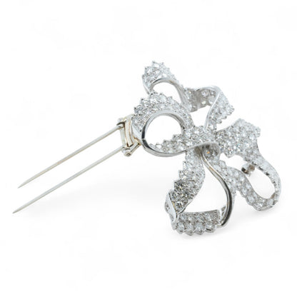 Platinum 900 Diamond Pave Ribbon Bow Brooch Pin 11.60ctw G VS-SI Vintage 1950's