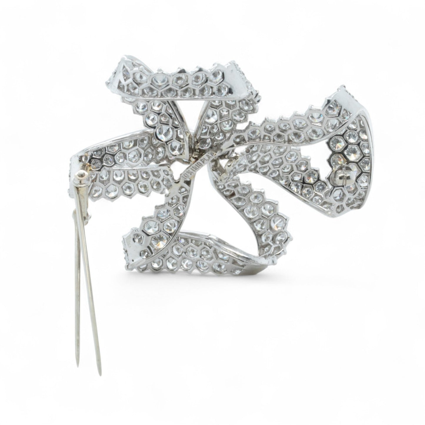 Platinum 900 Diamond Pave Ribbon Bow Brooch Pin 11.60ctw G VS-SI Vintage 1950's