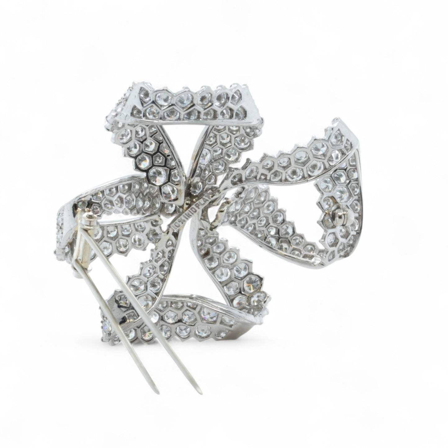 Platinum 900 Diamond Pave Ribbon Bow Brooch Pin 11.60ctw G VS-SI Vintage 1950's