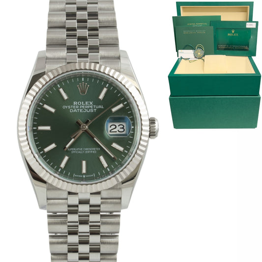 2025 Rolex DateJust 126234 36mm Stainless MINT GREEN Dial JUBILEE BOX + PAPERS