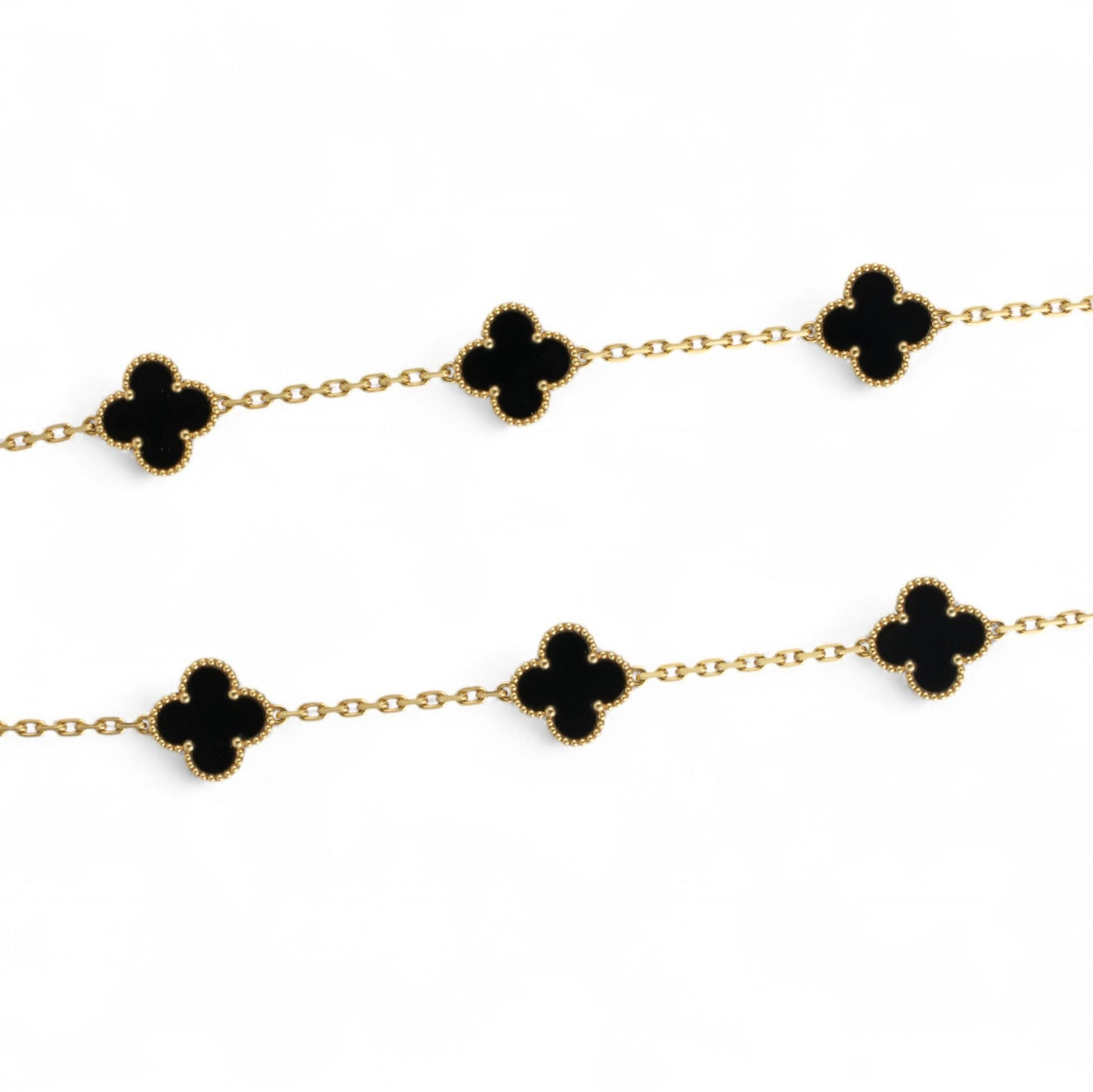 Van Cleef Arpels Onyx 20 Motif Vintage Alhambra 18k Gold Necklace POUCH & CERT