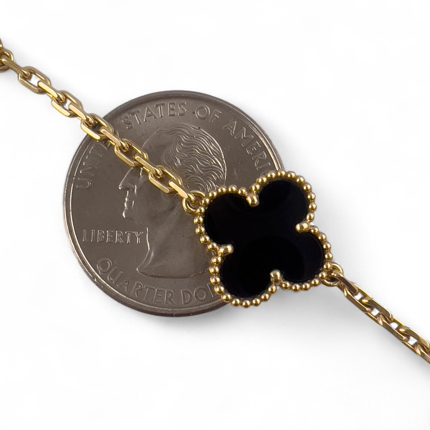 Van Cleef Arpels Onyx 20 Motif Vintage Alhambra 18k Gold Necklace POUCH & CERT