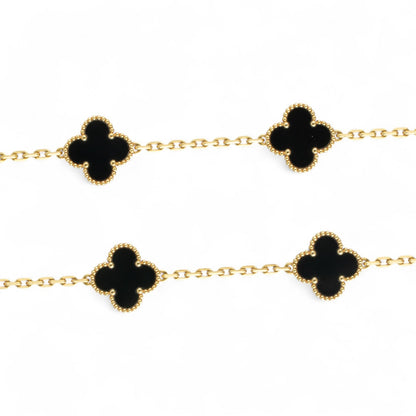 Van Cleef Arpels Onyx 20 Motif Vintage Alhambra 18k Gold Necklace POUCH & CERT