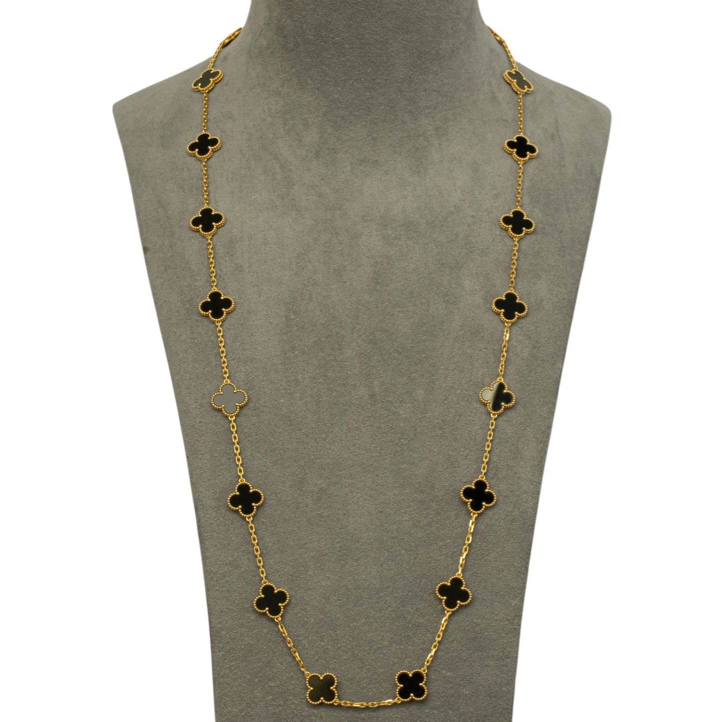 Van Cleef Arpels Onyx 20 Motif Vintage Alhambra 18k Gold Necklace POUCH & CERT