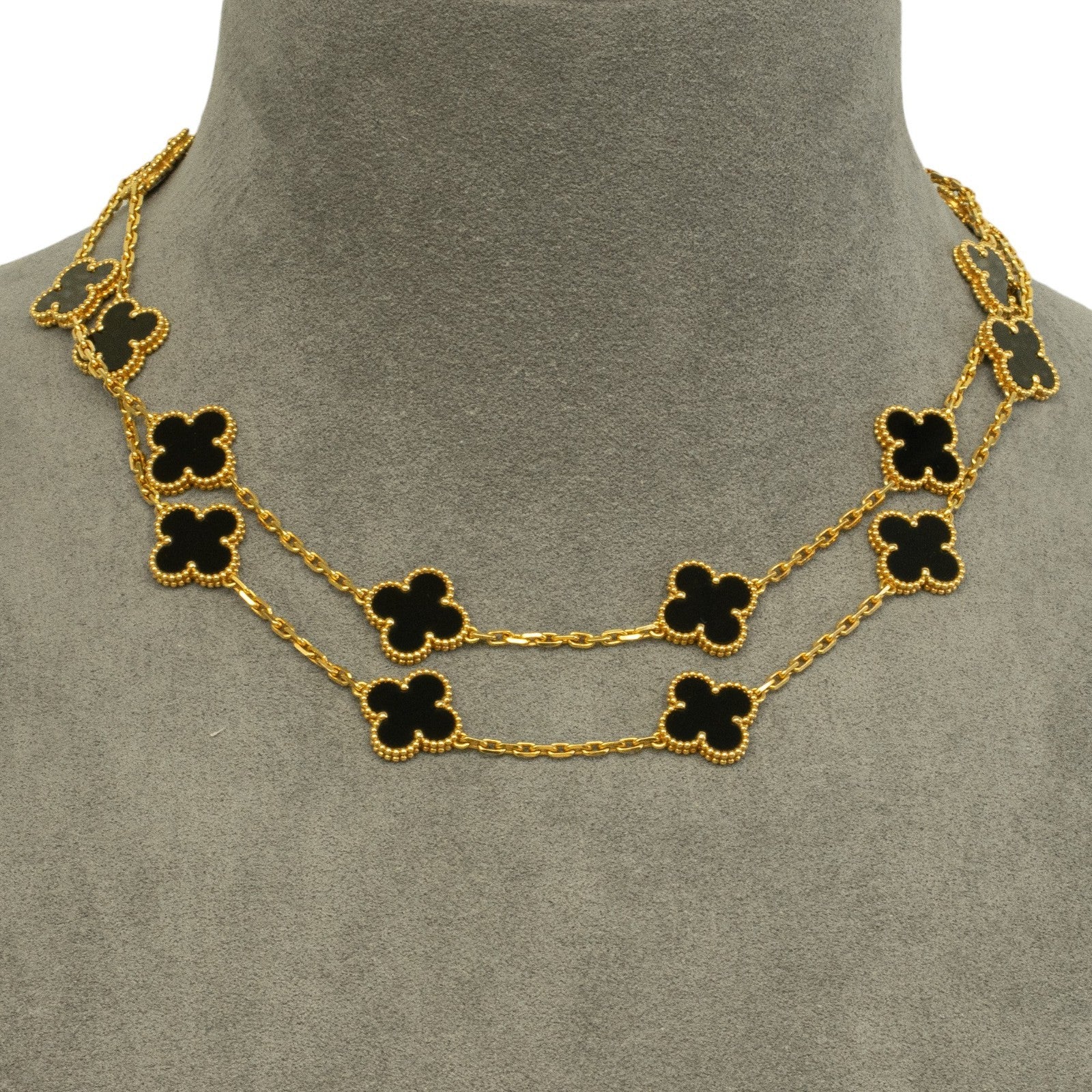 Van Cleef Arpels Onyx 20 Motif Vintage Alhambra 18k Gold Necklace