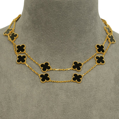 Van Cleef Arpels Onyx 20 Motif Vintage Alhambra 18k Gold Necklace POUCH & CERT