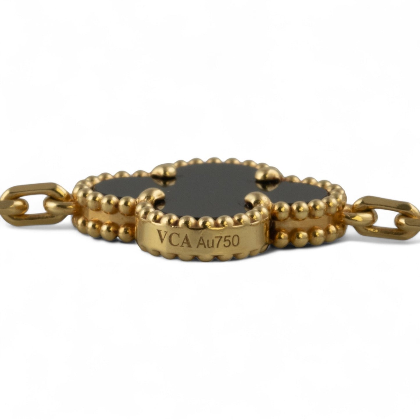 Van Cleef Arpels Onyx 20 Motif Vintage Alhambra 18k Gold Necklace POUCH & CERT