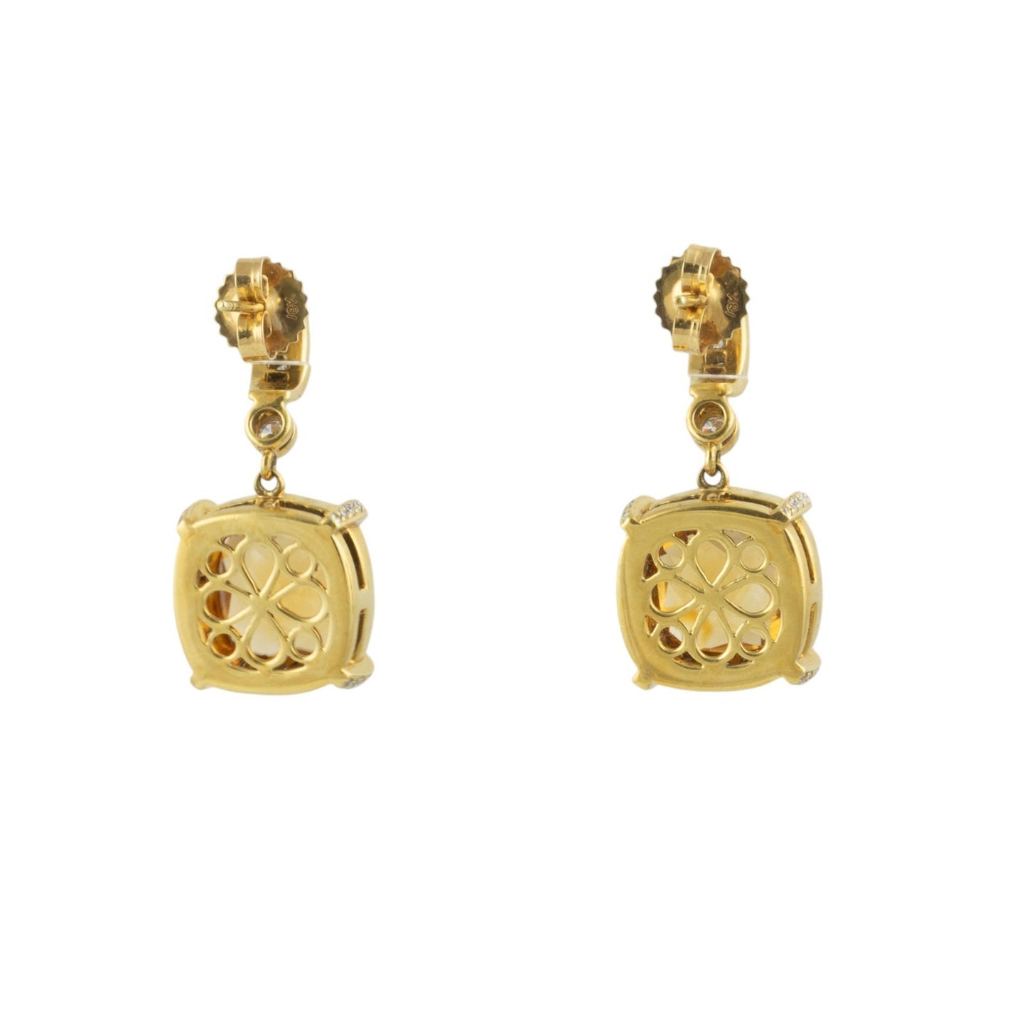 18k Yellow Gold Diamond Orange Faceted Color Stone Dangle Earrings 1.10ctw F VS2