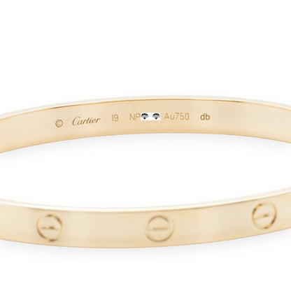 Cartier LOVE 18k Yellow Gold Bangle Bracelet Size 19 2021 BOX + CERTIFICATE