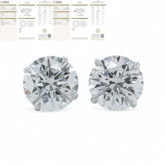 GIA 14k White Gold Round Diamond 4 Prong Martini Stud Earrings 4.32ctw F VS2