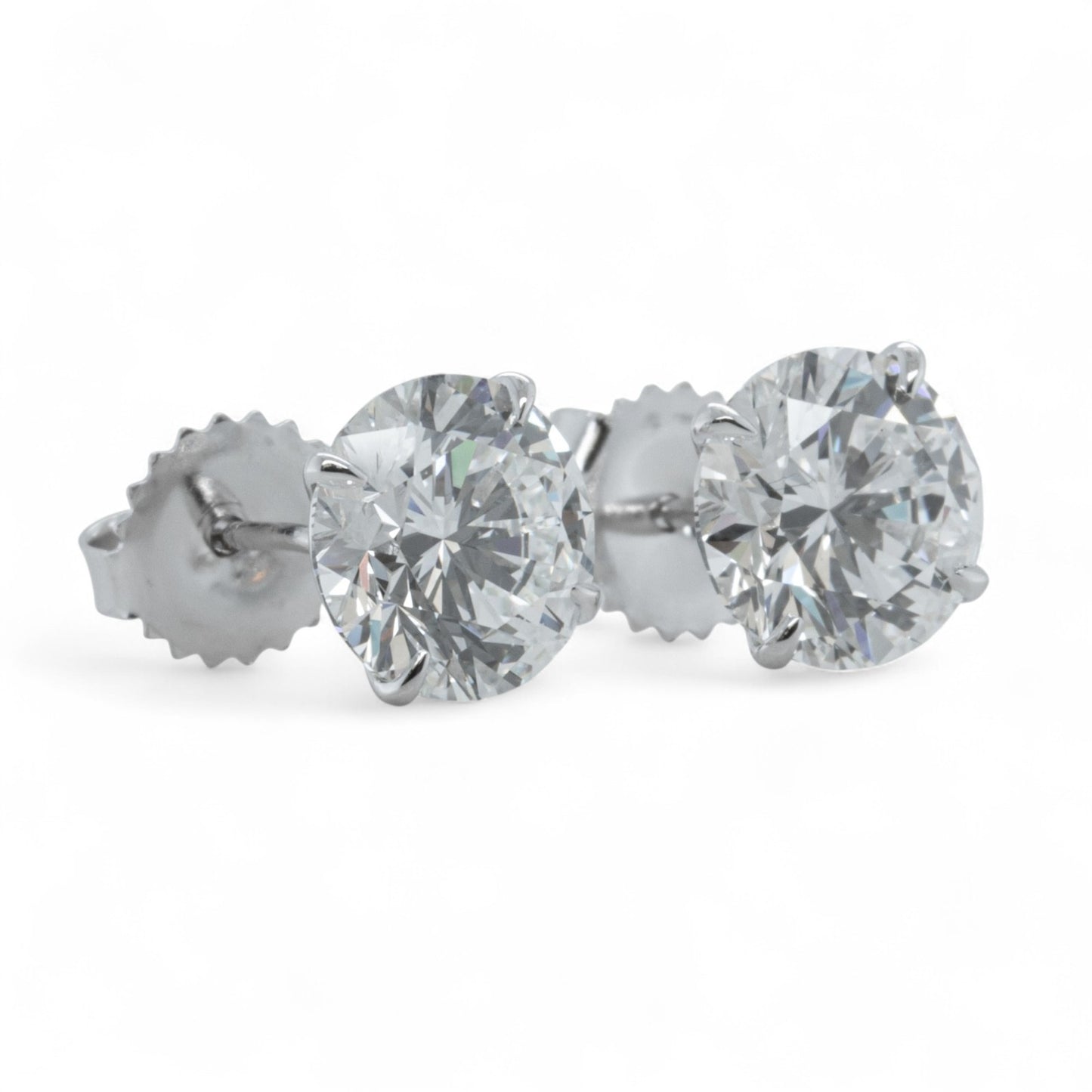 GIA 14k White Gold Round Diamond 4 Prong Martini Stud Earrings 4.32ctw F VS2