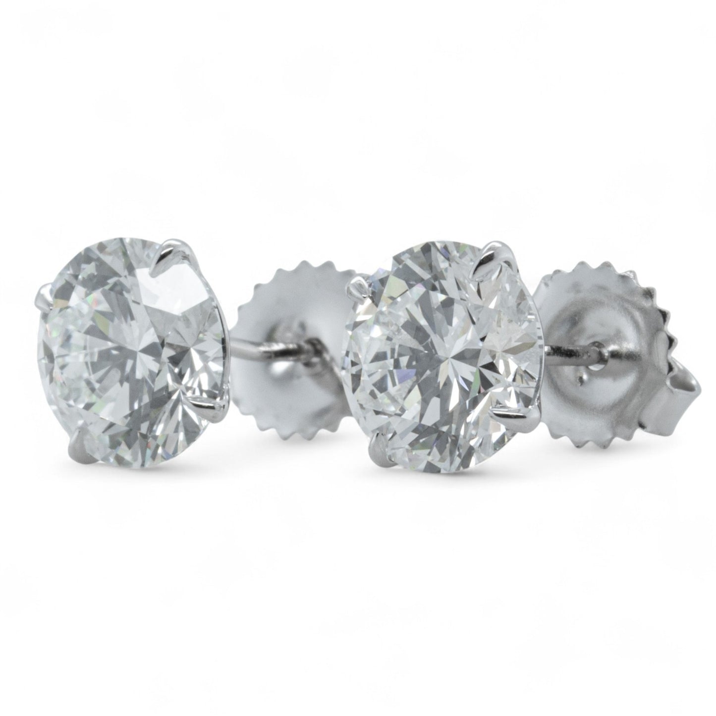 GIA 14k White Gold Round Diamond 4 Prong Martini Stud Earrings 4.32ctw F VS2