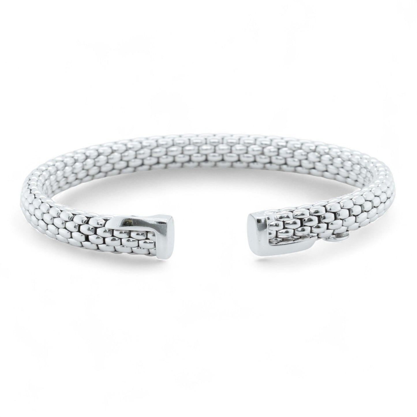 Fope Woven Mesh 18k White Gold Flexible Stretch Cuff Bracelet 6.5" ITALY