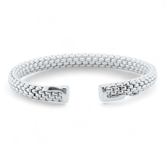 Fope Woven Mesh 18k White Gold Flexible Stretch Cuff Bracelet 6.5" ITALY