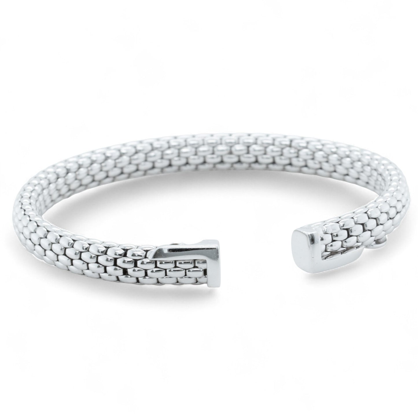 Fope Woven Mesh 18k White Gold Flexible Stretch Cuff Bracelet 6.5" ITALY