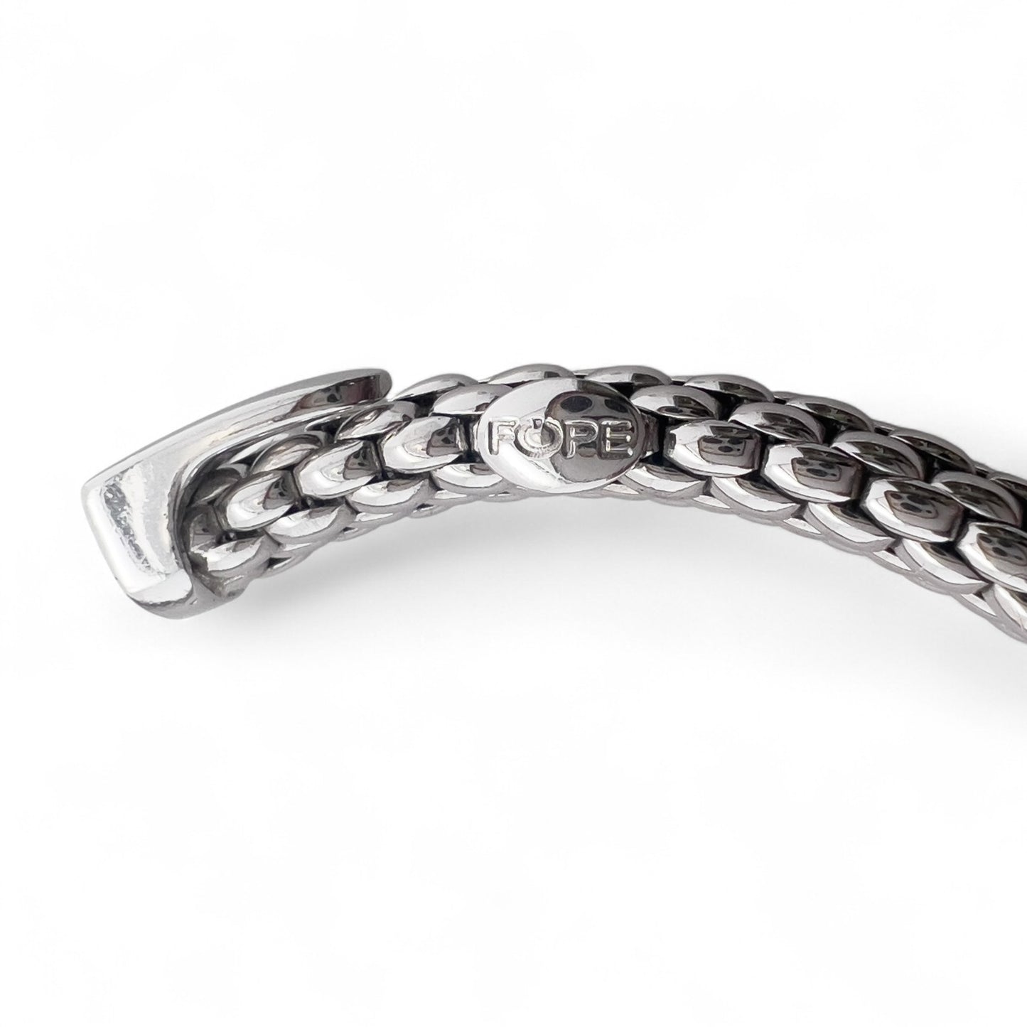 Fope Woven Mesh 18k White Gold Flexible Stretch Cuff Bracelet 6.5" ITALY