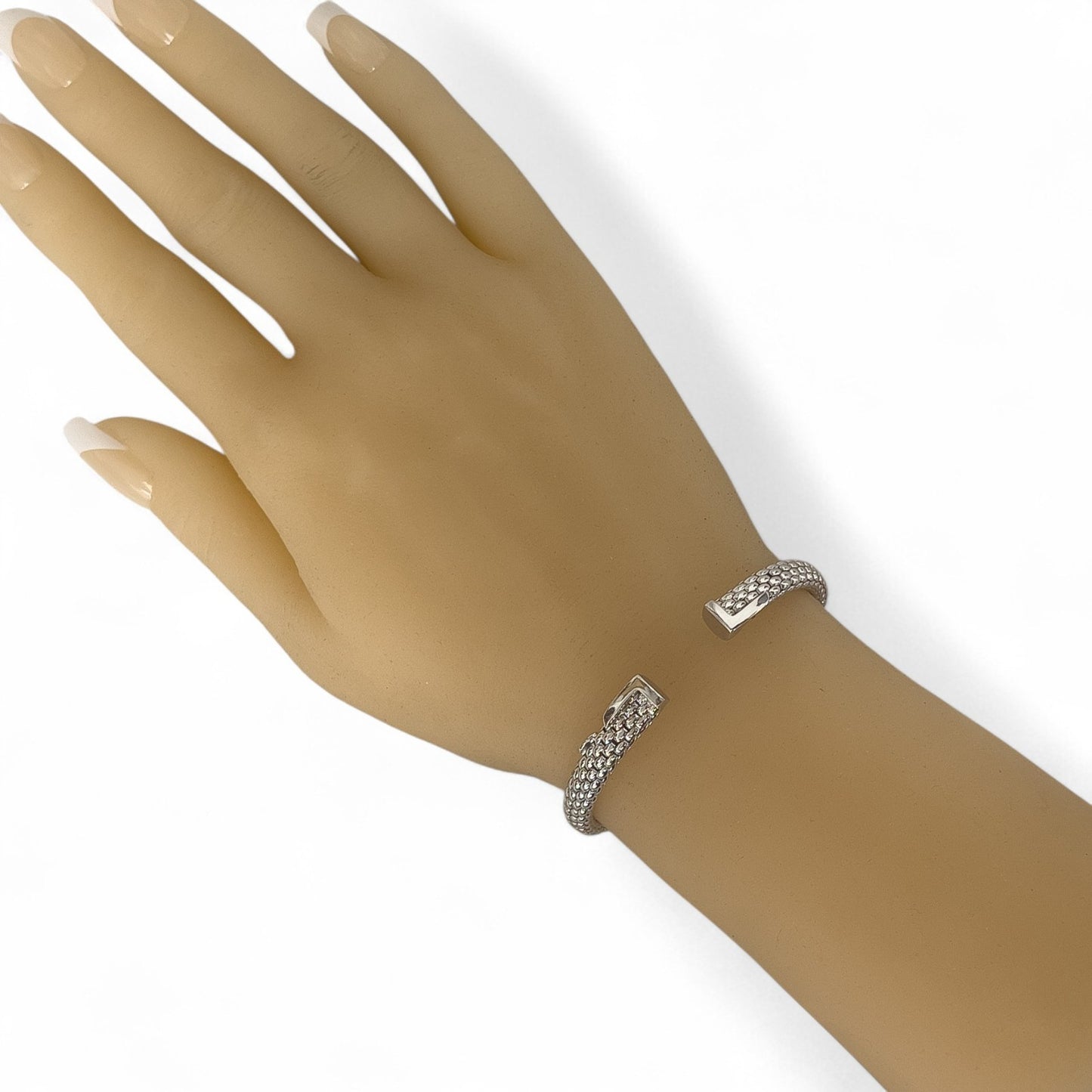Fope Woven Mesh 18k White Gold Flexible Stretch Cuff Bracelet 6.5" ITALY