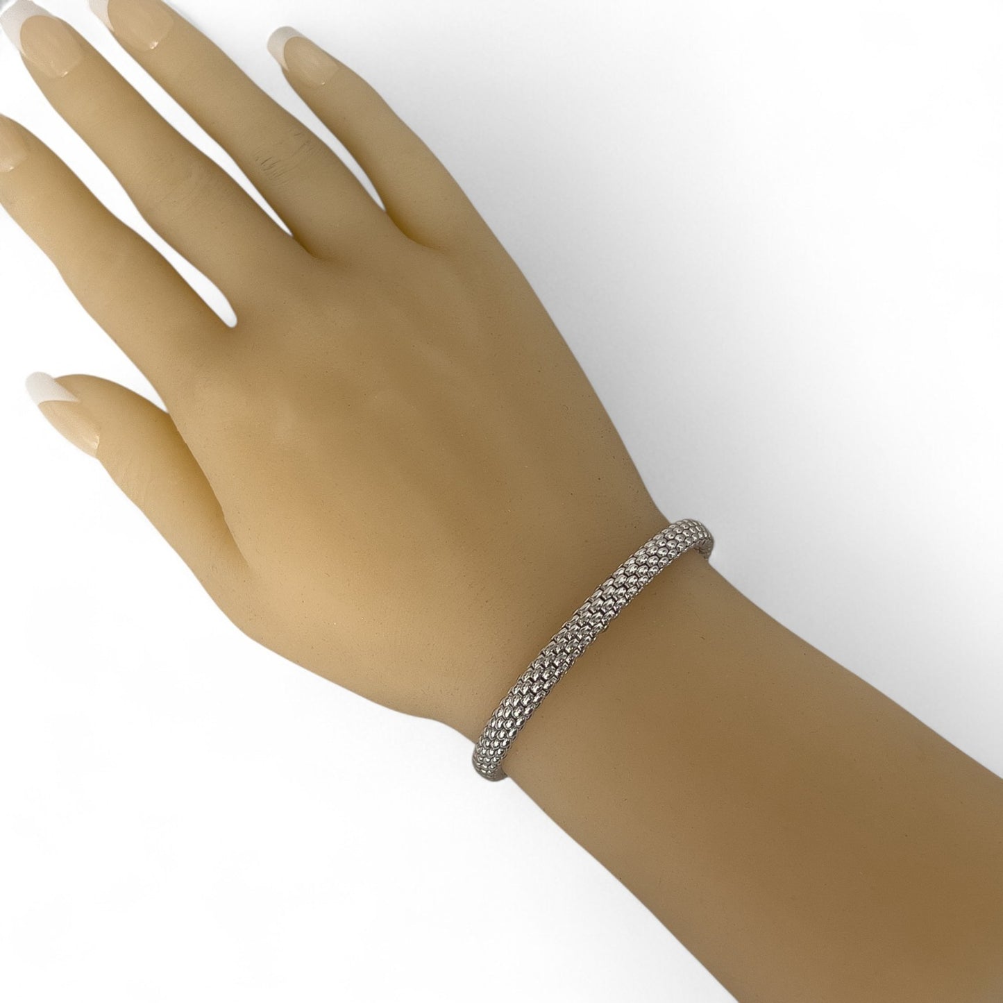 Fope Woven Mesh 18k White Gold Flexible Stretch Cuff Bracelet 6.5" ITALY