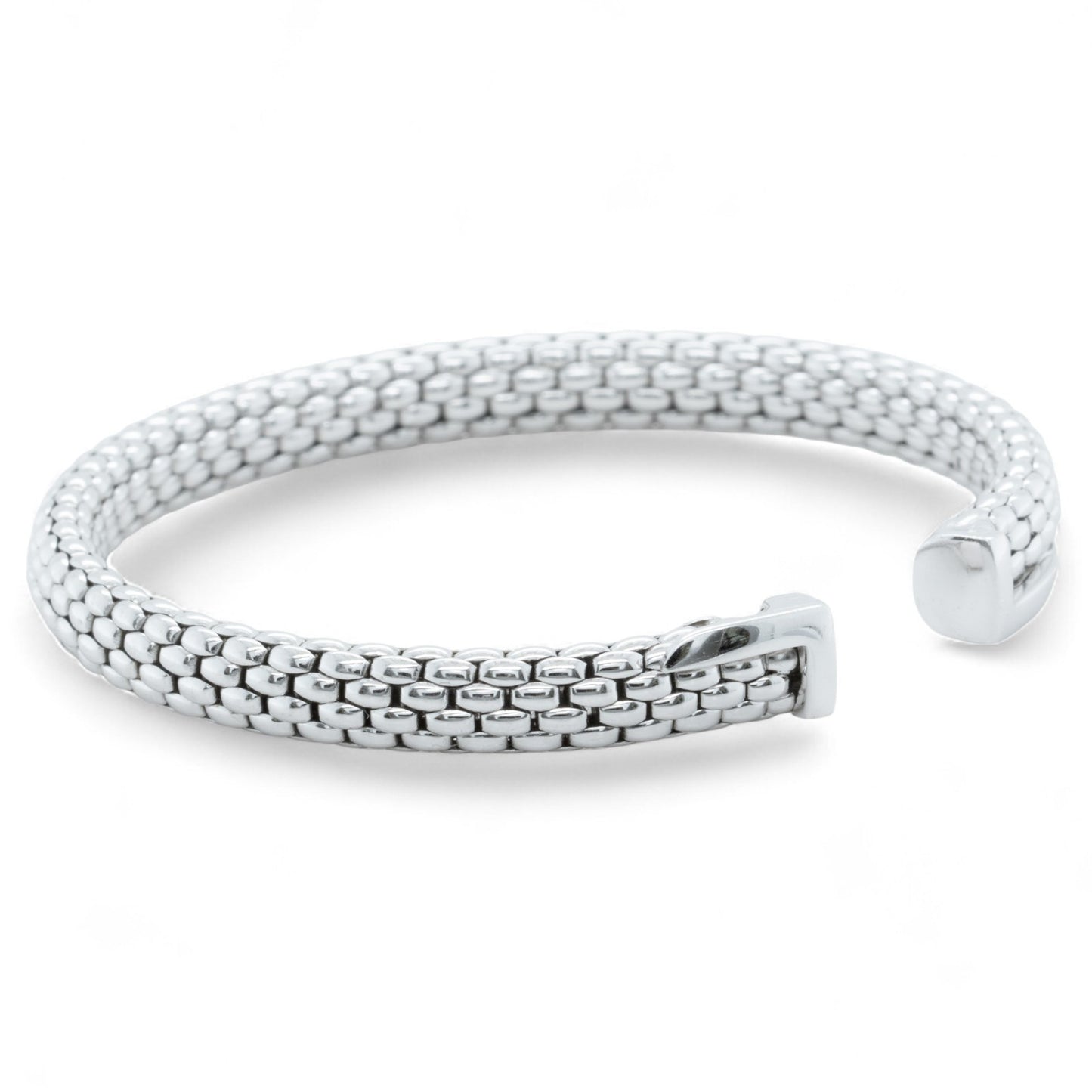 Fope Woven Mesh 18k White Gold Flexible Stretch Cuff Bracelet 6.5" ITALY