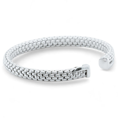 Fope Woven Mesh 18k White Gold Flexible Stretch Cuff Bracelet 6.5" ITALY