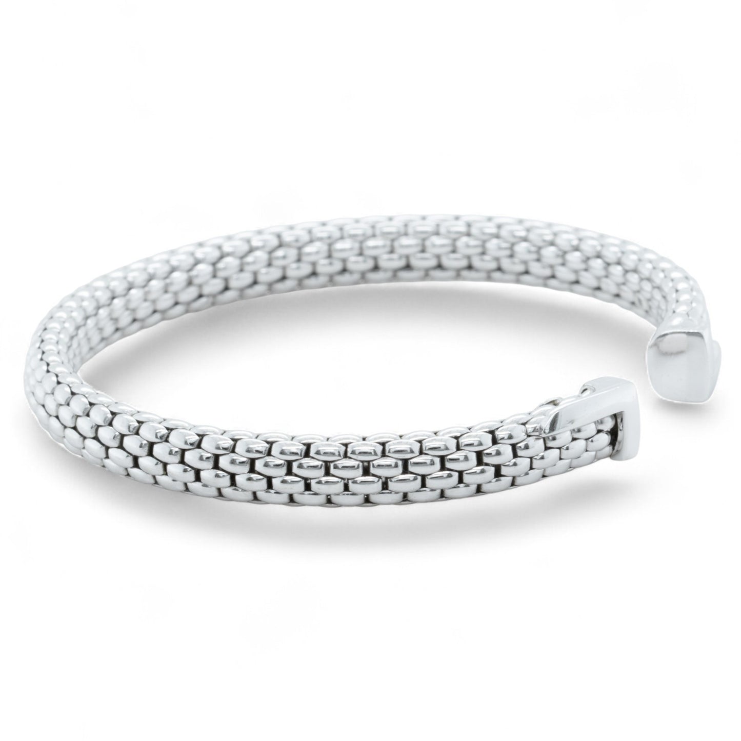 Fope Woven Mesh 18k White Gold Flexible Stretch Cuff Bracelet 6.5" ITALY