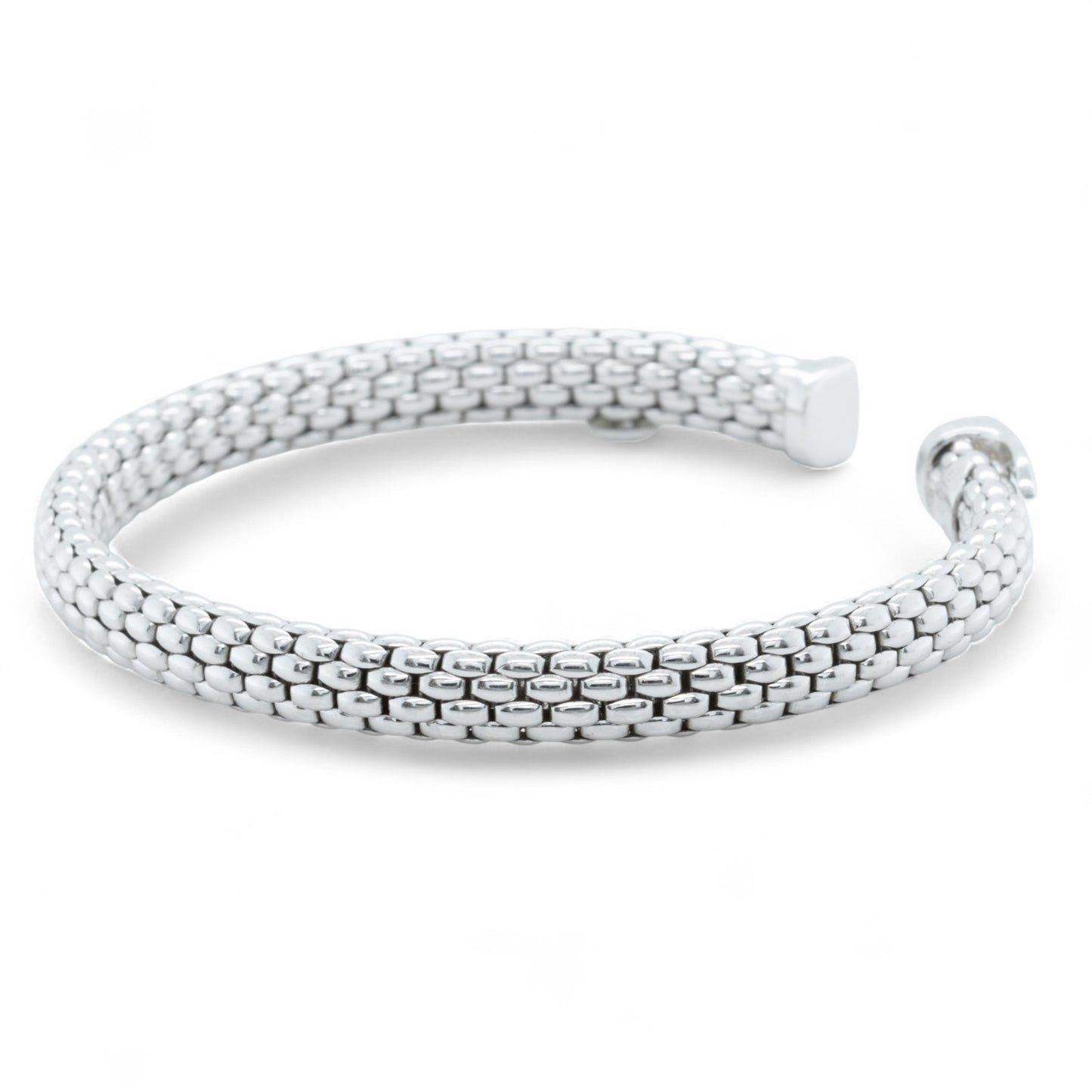 Fope Woven Mesh 18k White Gold Flexible Stretch Cuff Bracelet 6.5" ITALY