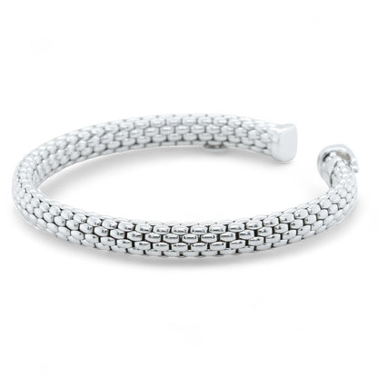 Fope Woven Mesh 18k White Gold Flexible Stretch Cuff Bracelet 6.5" ITALY