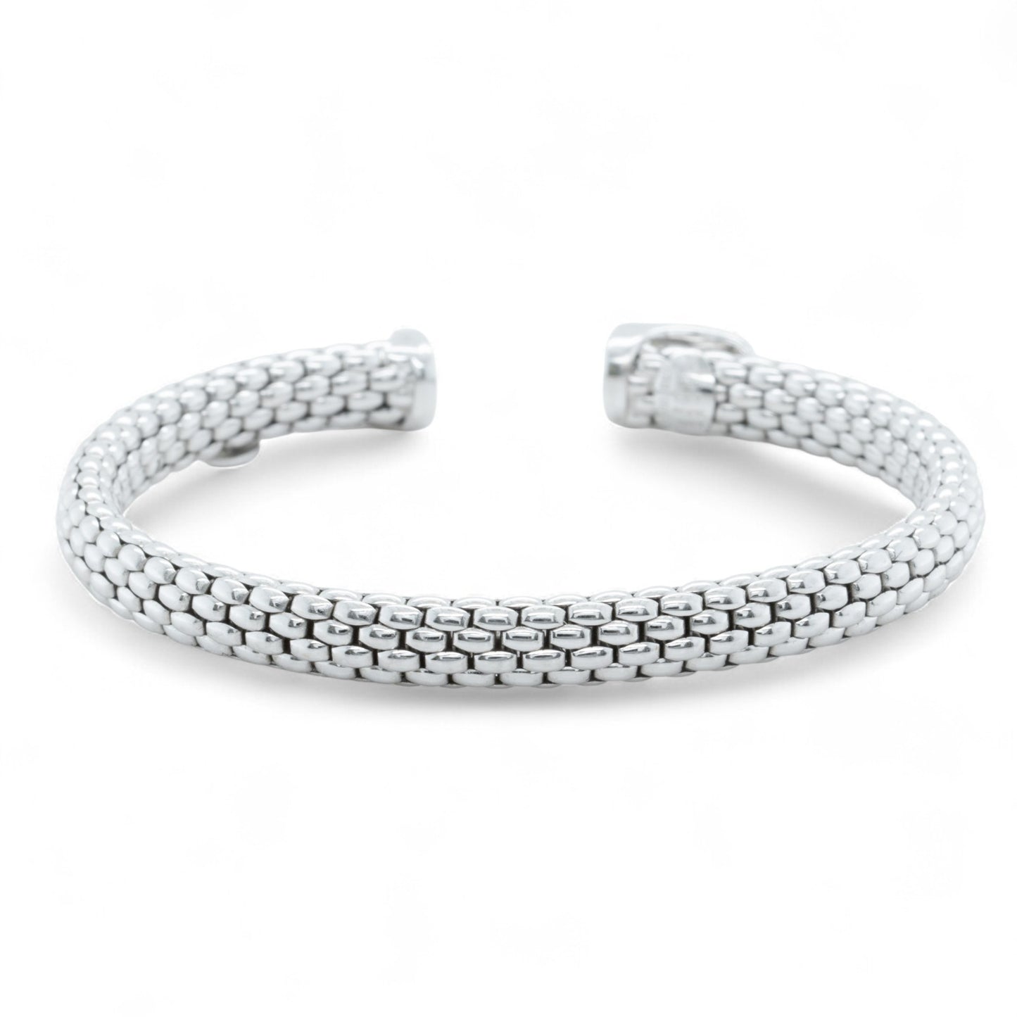 Fope Woven Mesh 18k White Gold Flexible Stretch Cuff Bracelet 6.5" ITALY